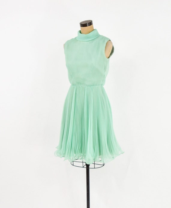 1960s Green Pleated Party Dress | 60s Mint Green … - image 2