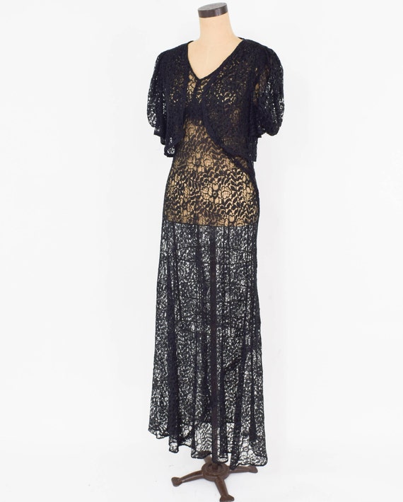 1930s Black Lace Evening Dress | 30s Black Floral… - image 5