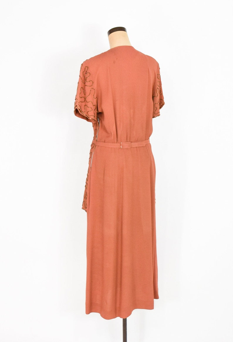 1940s Copper Beaded Evening Dress 40s Orange Beaded Evening Gown Old Hollywood Large image 5