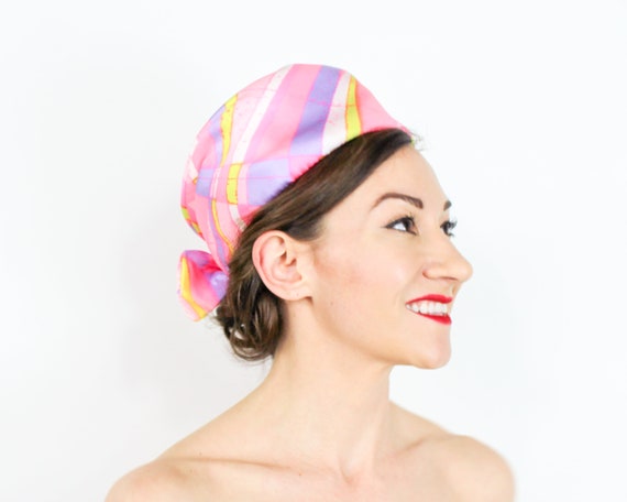 1960s Pink Turban | 60s Pink Op Art Print Hat | M… - image 5