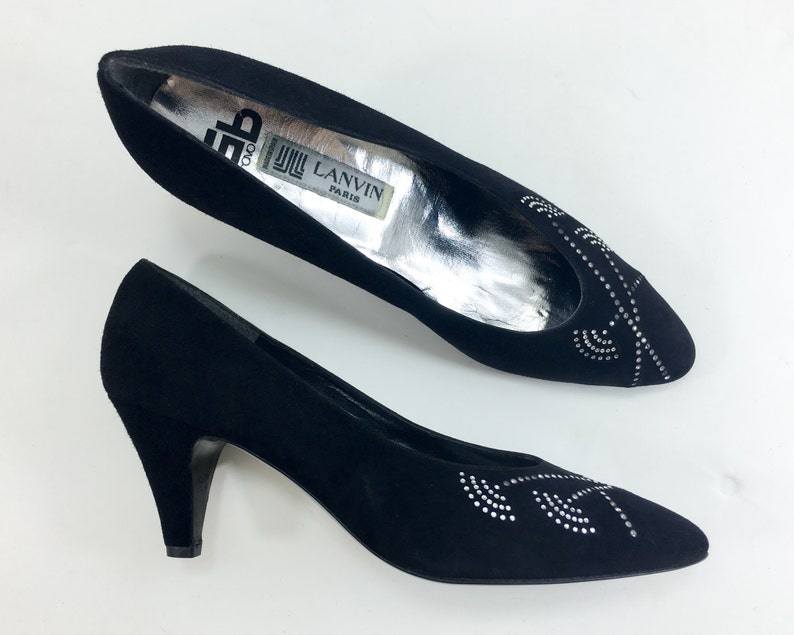 black and rhinestone heels
