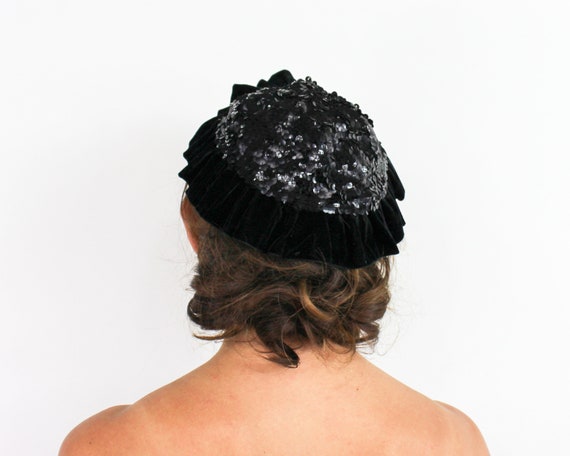 1920s Black Sequin & Velvet Hat | 20s Black Sequi… - image 6