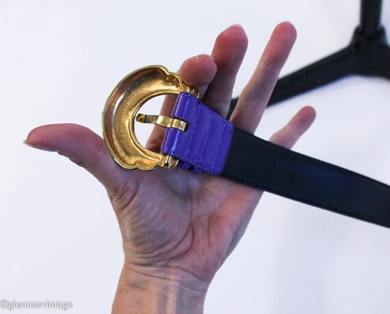 Vintage Purple Belt with Gold Decorative Buckle Vintage Axcess Purple Suede Leather Belt Gold Toned  main image 2