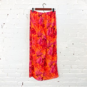 1990s Orange Hawaiian Print Slacks 90s Orange & Pink Tropical Pants Petra Fashions XL image 5