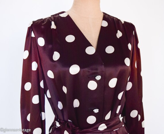 1960s Brown Polka Dot Dress | 60s Brown & White M… - image 9