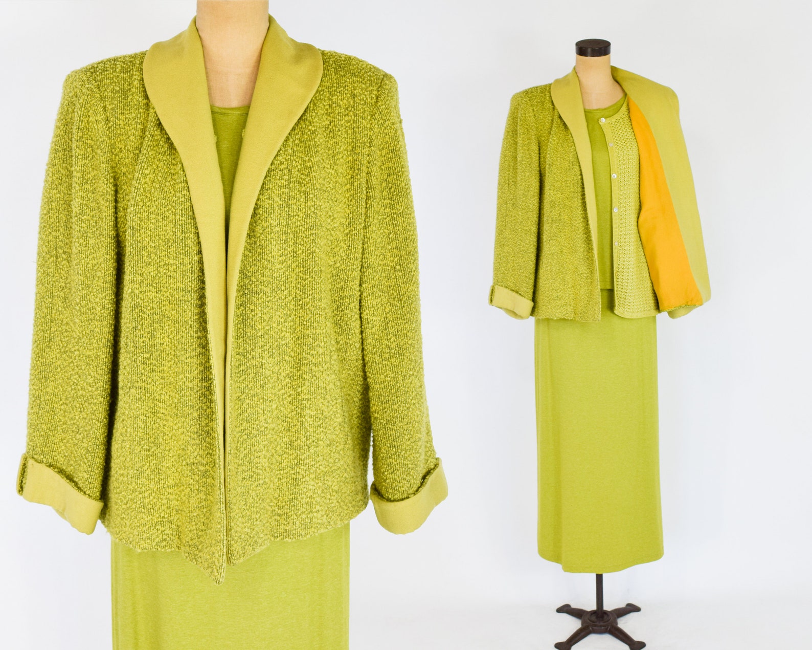 1940s Chartreuse Green Boucle Jacket 1990s Olive Green Skirt | Etsy