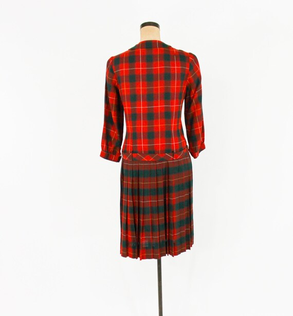 1960s Red Plaid Wool Dress | 60s Plaid Red & Gree… - image 6