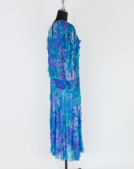 1980s Blue Silk Chiffon Ruffled Party Dress | 80s… - image 6