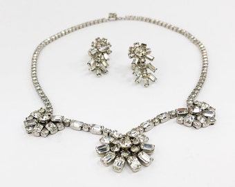 Weiss | 1950s Rhinestone Necklace Set | 50s Rhinestone Choker & Clip Earrings | Rhinestone Necklace Set | Weiss