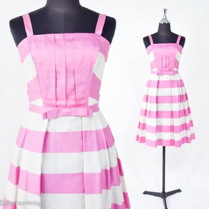 1950s Pink Stripe Cotton Dress 50s Pink Sun Dress Barbie Pink Dress Pat Primo XS image 1
