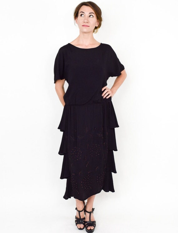1920s Black Beaded Evening Dress | 20s Black Silk… - image 3