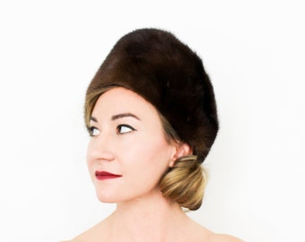 1960s Brown Mink Fur Hat | 60s Ranch Mink Hat | Nikki