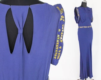 1930s Purple Crepe Evening Dress | 30s Violet Purple Evening Dress | Medium