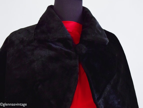 1950s Black Faux Fur Cape | 50s Black Faux Fur Ca… - image 8