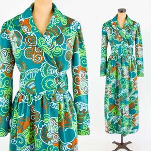 1970s Green Floral Maxi Dress 70s Green Op Art Maxi Dress Concept 70 Swirl Medium image 1