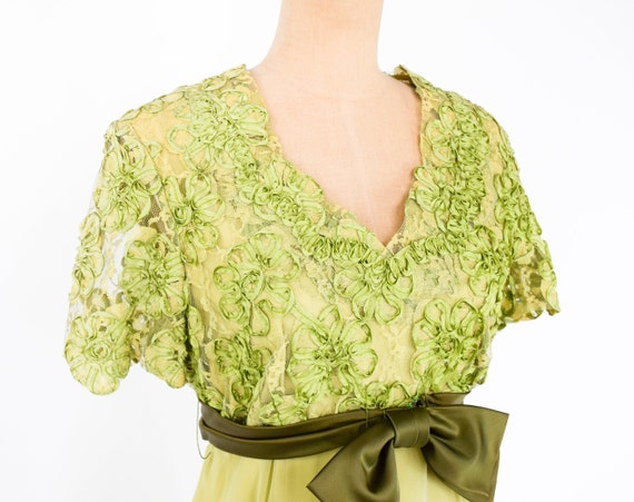 1950s Green Lace & Chiffon Party Dress | 50s Oliv… - image 8