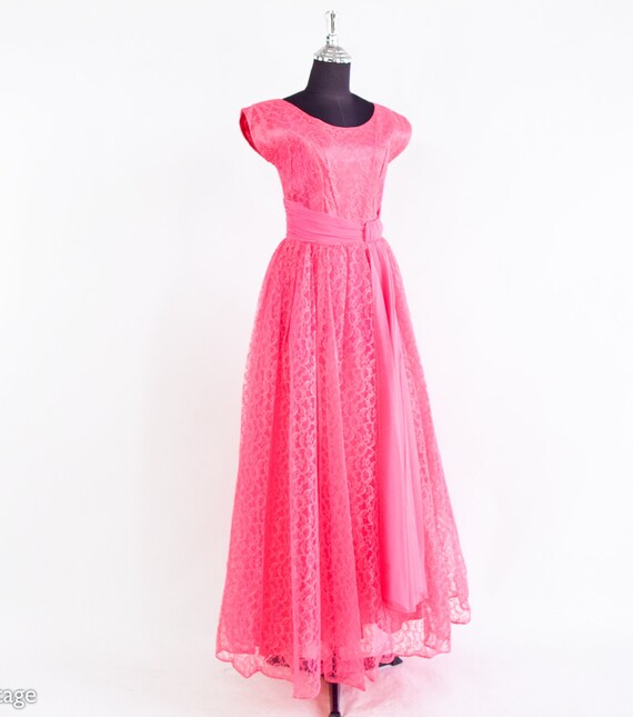 1950s Pink Lace Evening Dress | 50s Pink Lace For… - image 3