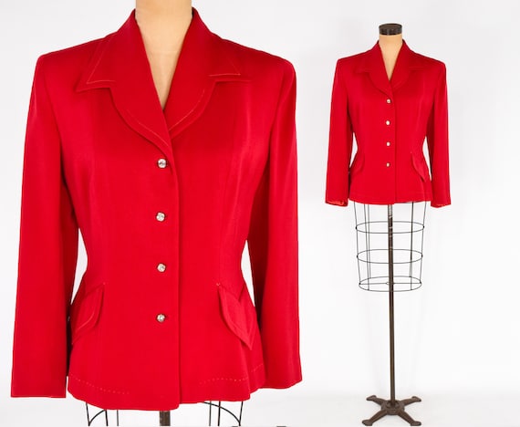 1940s Red Wool Gabardine Jacket | 40s Red Wool Bla
