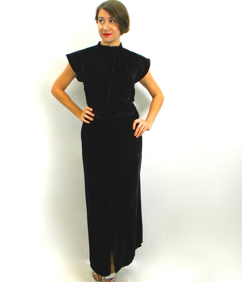 1930s Black Silk Velvet Gown | 30s Black Silk Velvet Evening Dress ...