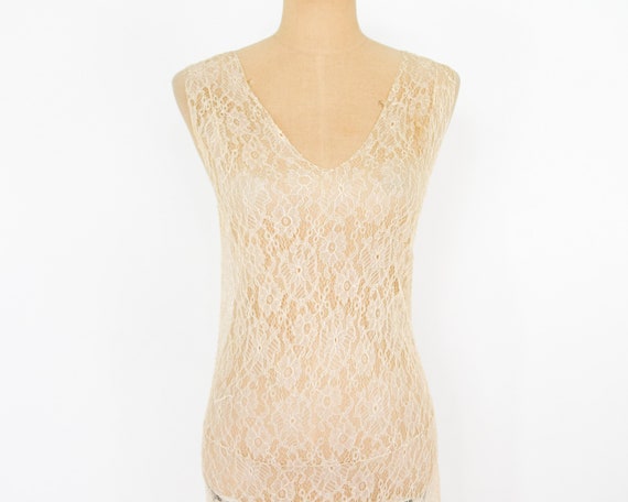 1930s Beige French Lace Evening Gown | 30s Beige … - image 9