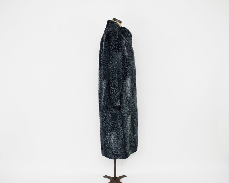 80s Steel Gray Long Fur Coat 1980s Gray Faux Fur Coat XL 40s-Style Faux FurCoat