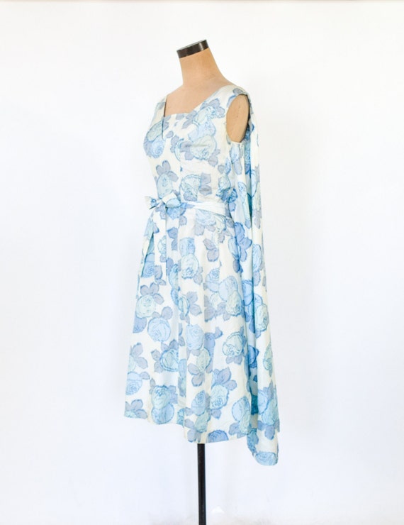 1950s Blue Brocade Silk Cocktail Dress | 50s Blue… - image 4