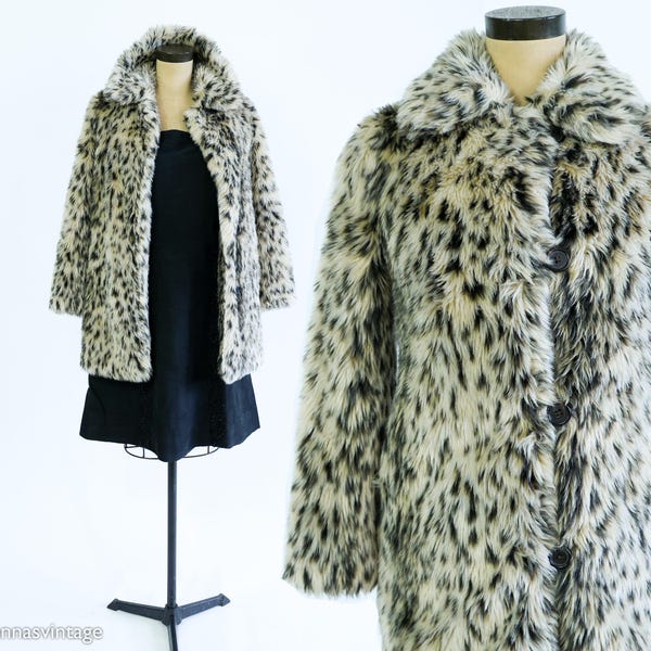 Płaszcz ze sztucznego futra z lamparta z lat 80. | Kurtka z nadrukiem zwierzęcym, rozmiar S