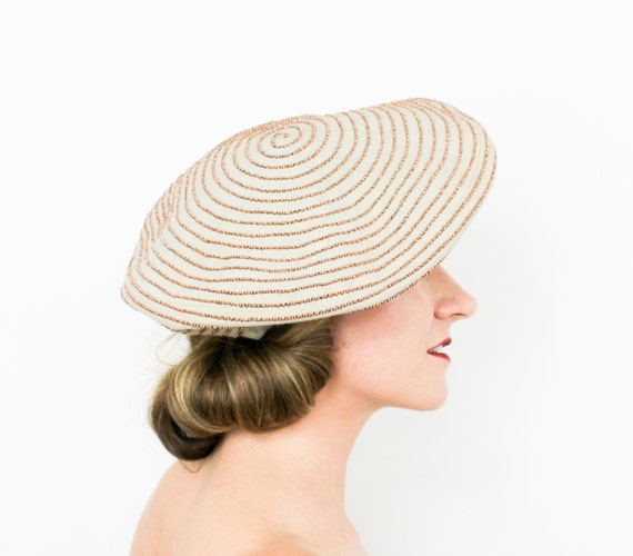 1940s Beige Wool Beret Hat | 40s Tan Wool Beaded B