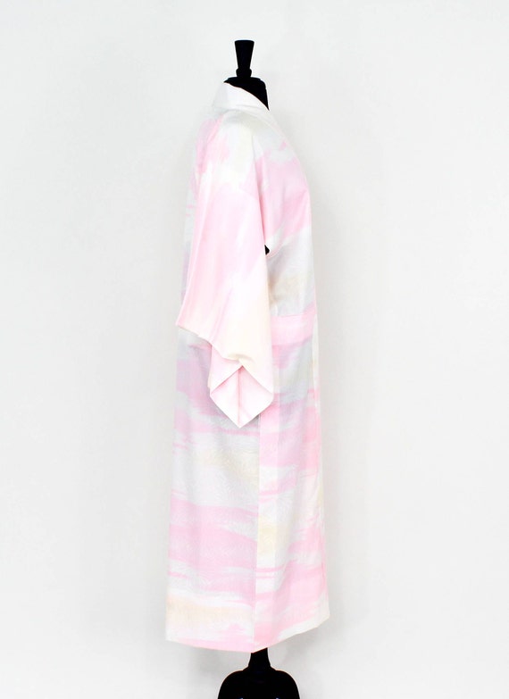 1960s Pink & White Print Kimono | 60s Pink Summer… - image 6