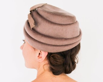 1950s Brown Wool Mohair Hat | 50s Taupe Wool Felt Hat | Glenover