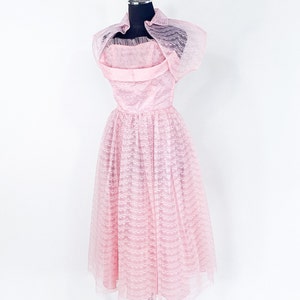 1940s Pink Lace Evening Dress 40s Pink Cupcake Prom Party Dress Extra Small image 7