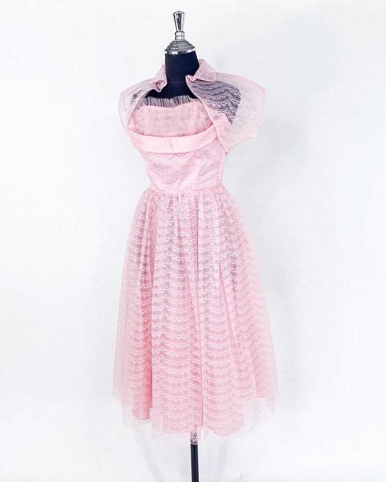 1940s Pink Lace Evening Dress 40s Pink Cupcake Prom Party Dress Extra Small image 7