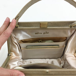 1960s Beige Leather Handbag 60s Tan Leather Box Handbag Andrew Geller image 4