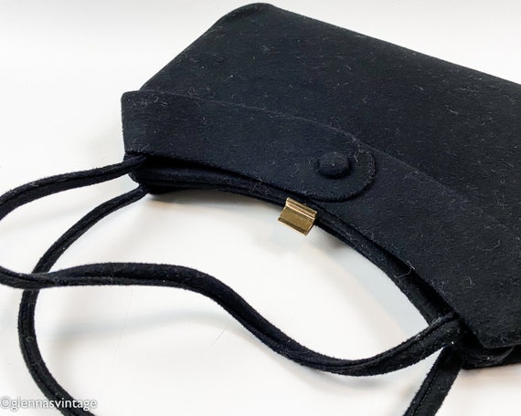 1950s Black Wool Evening Handbag | 50s Black Wool… - image 6