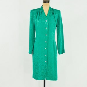 1980s Emerald Green Silk Dress 80s Green 100% Silk Dress Green Coat Dress Medium image 2