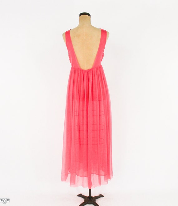 1950s Pink Pleated Nightgown | 50s Coral Pink Nig… - image 6