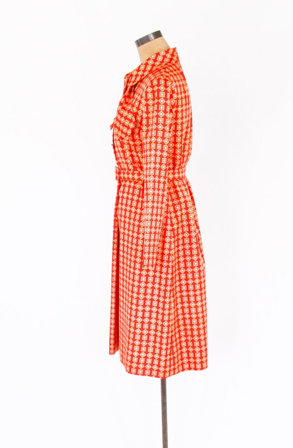 1980s Orange Print Dress | 80s Orange Geometric P… - image 4