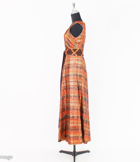 1970s Metallic Orange & Brown Evening Dress | 70s… - image 4