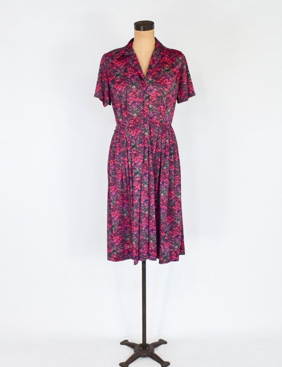 1950s Pink Atomic Print Dress | 50s Pink & Gray N… - image 3
