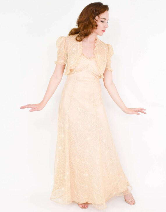 1930s Beige Lace Dress & Bolero | 30s Beige Tambo… - image 3