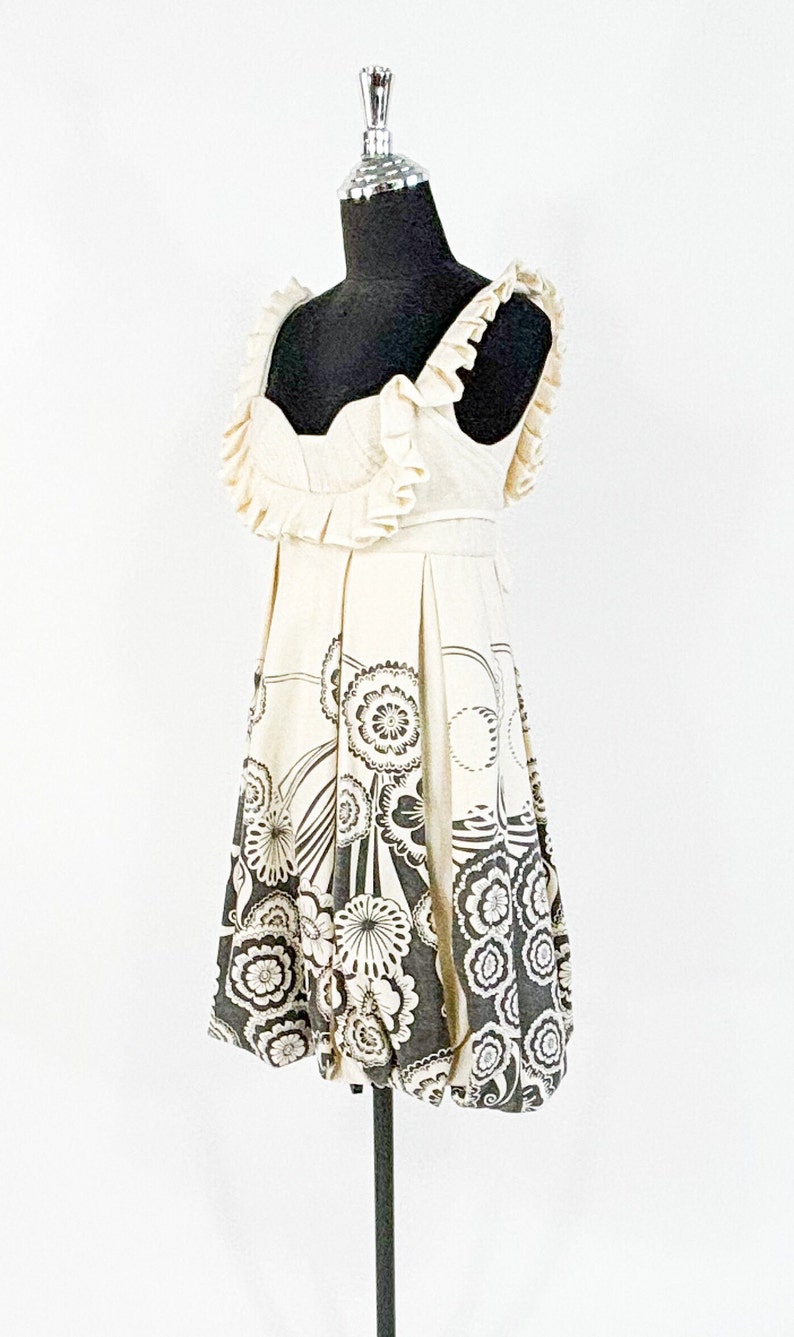 1990s White Wool Sleeveless Dress 90s Creme & Gray Print Wool Sundress WangWei Gallery S image 3
