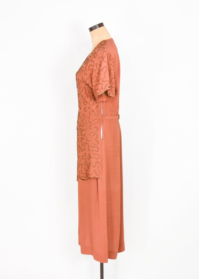 1940s Copper Beaded Evening Dress 40s Orange Beaded Evening Gown Old Hollywood Large image 4