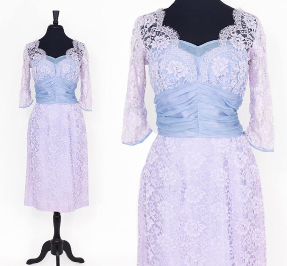 1950s Lavender Lace Party Dress | 50s Lavender La… - image 1
