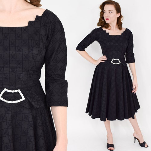 Caryle 1950s Black Cocktail Party Dress 50s Black Taffeta Etsy