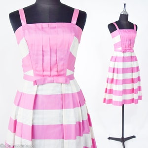 1950s Pink Stripe Cotton Dress 50s Pink Sun Dress Barbie Pink Dress Pat Primo XS image 2