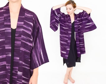 1950s Purple Silk Haori  | 50s Dark Purple Stripe Haori | Purple Silk Jacket