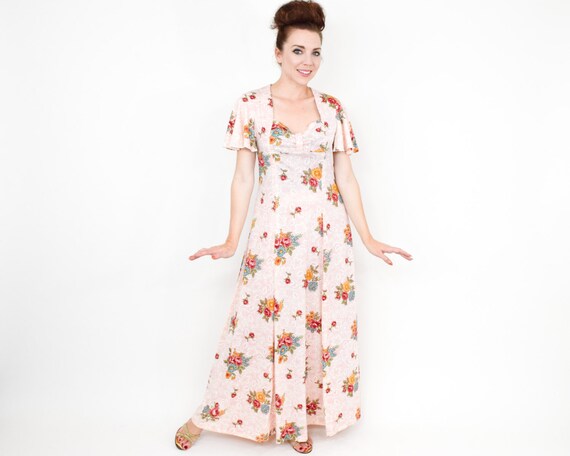 1970s Pink Floral Maxi Dress | 70s Pink Flower Ma… - image 2