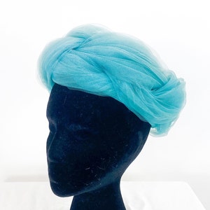 1960s Blue Tulle Hat Turquoise Blue Tulle Netting Hat Lonette image 8