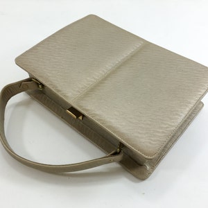 1960s Beige Leather Handbag 60s Tan Leather Box Handbag Andrew Geller image 1