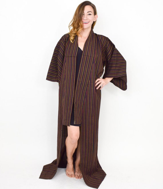 1960s Black Striped Kimono | 60s Black Striped Si… - image 4